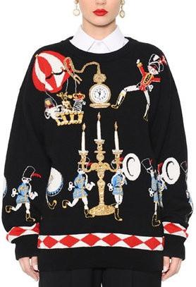 Black Embellished Intarsia Knit Sweater - DESIGNER INSPIRED FASHIONS