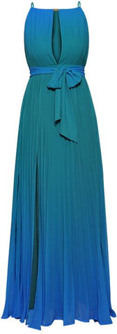 Pleated Chiffon Evening Dress with Beaded Detail