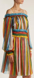 Striped Chiffon Off-the-Shoulder Dress