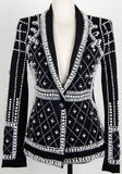 Faux-Pearl Embellished Blazer in Black - DESIGNER INSPIRED FASHIONS
