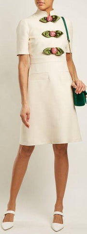 Rose-Embellished High-Neck Dress