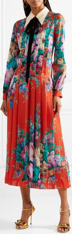 Pleated Printed Midi Dress