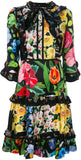 Butterfly-Ruffle-Trim Floral Print Dress