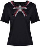 Black Bow-Embellished T-Shirt