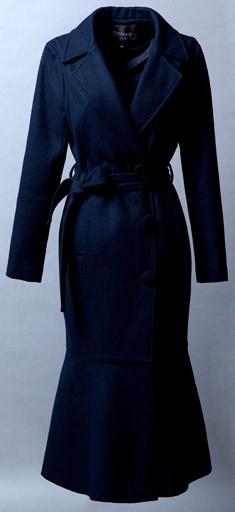 Double-Breasted Wool Coat with Flared Hem in Deep Blue - DESIGNER INSPIRED FASHIONS