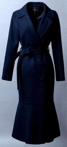 Double-Breasted Wool Coat with Flared Hem in Deep Blue - DESIGNER INSPIRED FASHIONS