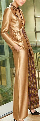 Asymmetrical Gold and Plaid Suit