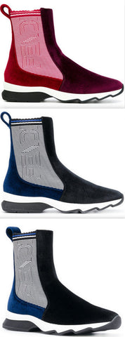 Paneled Two-Tone Ankle Boots - Red & Burgundy or Black & Blue