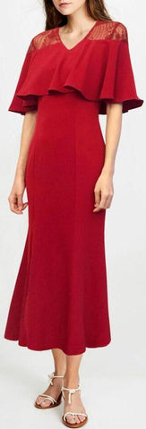 Draped V-Neck Dress with Lace Detail | DESIGNER INSPIRED FASHIONS