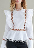 Ruffle Cut-Out Blouse - White or Black
