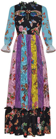Embellished Printed Lace-Paneled Maxi Dress | DESIGNER INSPIRED FASHIONS