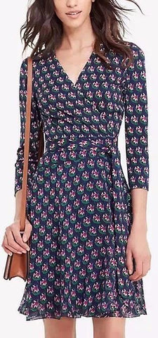 'Irina' Printed Wrap Dress in Blue - DESIGNER INSPIRED FASHIONS
