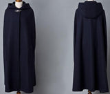Long Hooded Wool Cape Coat in Deep Blue - DESIGNER INSPIRED FASHIONS