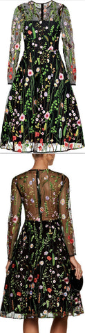 'Lou' Floral Embroidered Dress, Black
