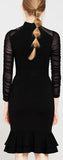 Black Sheer-Sleeve Halter Dress