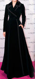 Long Black Velvet Wrap-Effect Coat