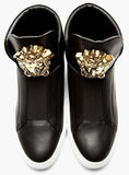 Medusa-Head Laceless Hi-Top Leather Sneakers in Black - DESIGNER INSPIRED FASHIONS