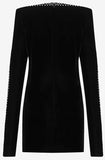 Black Long-Sleeve Crystal-Embellished Velvet Mini Dress | DESIGNER INSPIRED FASHIONS