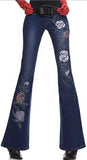 Rose Embellished Flared Jeans in Black or Blue - DESIGNER INSPIRED FASHIONS