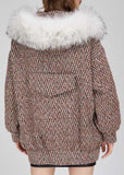 Fur-Hooded Multi Colored Short Wool Coat