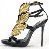 'Cruel Crystal' Embellished Metal Flame Leather Sandals - (Silver, Gold, Black) - DESIGNER INSPIRED FASHIONS