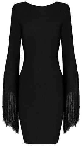 Fringed Sleeves Backless Bandage Dress in Black - DESIGNER INSPIRED FASHIONS