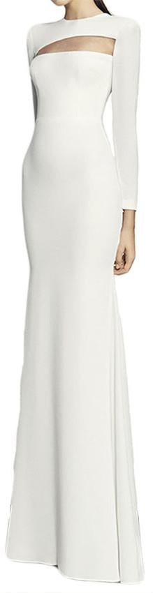 Long Mesh-Panel White Bodycon Gown