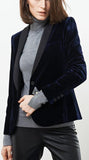 Velvet Blazer Jacket in Dark Blue - DESIGNER INSPIRED FASHIONS