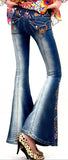 Embroidered Faded Bell-Bottom Jeans - DESIGNER INSPIRED FASHIONS