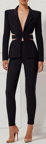 Black Cut-Out Stretch Jacket & Pant Set - DESIGNER INSPIRED FASHIONS