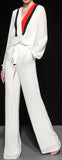 Color-Block V-Neck Blouse and Wide Leg Pant Set
