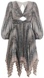 Corsage Pleat Python Mini Dress, Grey