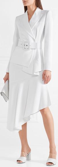 Belted Asymmetric Crepe Blazer and Skirt Set
