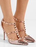 Rockstud Sequined Metallic Leather Pumps
