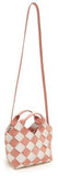 Pink And White Woven Basket Gingham Mini Leather Bag
