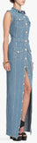 Long Denim Dress with Gold-Tone Accents