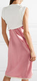 Layered Lace-Trimmed Satin and Jersey Dress