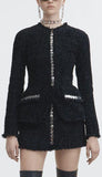 Button-Embellished Tweed Jacket and Skirt Set