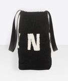 Tote M Shearling Bag, Black/White