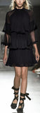 Chiffon Ruffled Pleated Shift dress, Black