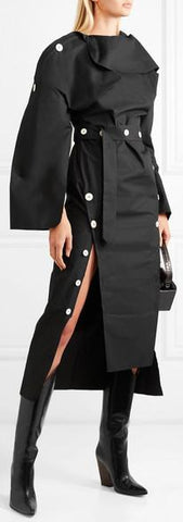 Backless Button-Embellished Twill Midi Dress