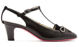 Anita Crystal-Bow Embellished T-bar Leather Pumps