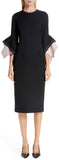 Bicolor Flutter Sleeve Crepe Sheath Dress