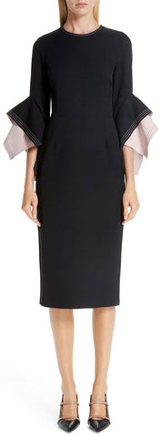 Bicolor Flutter Sleeve Crepe Sheath Dress