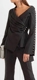Black Asymmetric Pearl Wrap Top