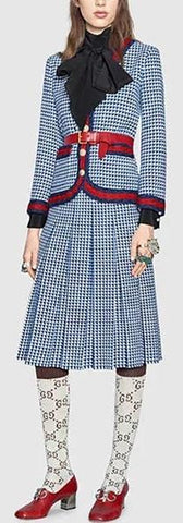 Web-Trim Wool-Blend Jacket & Midi Skirt Set