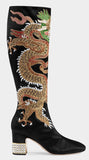 Dragon Satin Mid-Heel Knee Boot, Black
