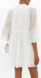 Light Silk Cr̻pon Dress with Embroidered Details, White