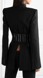Eyelet Embellished Lace-up Grain de Poudre Blazer