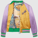 Embroidered Color-Contrast Satin Bomber Jacket - DESIGNER INSPIRED FASHIONS
